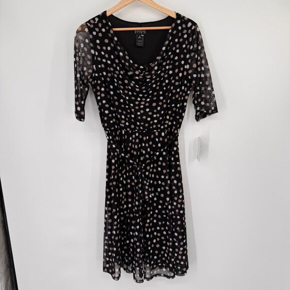 Enfocus Studio Black  Beige Polka Dot Cowl Neck Dress mesh Size 8 new - Picture 8 of 13